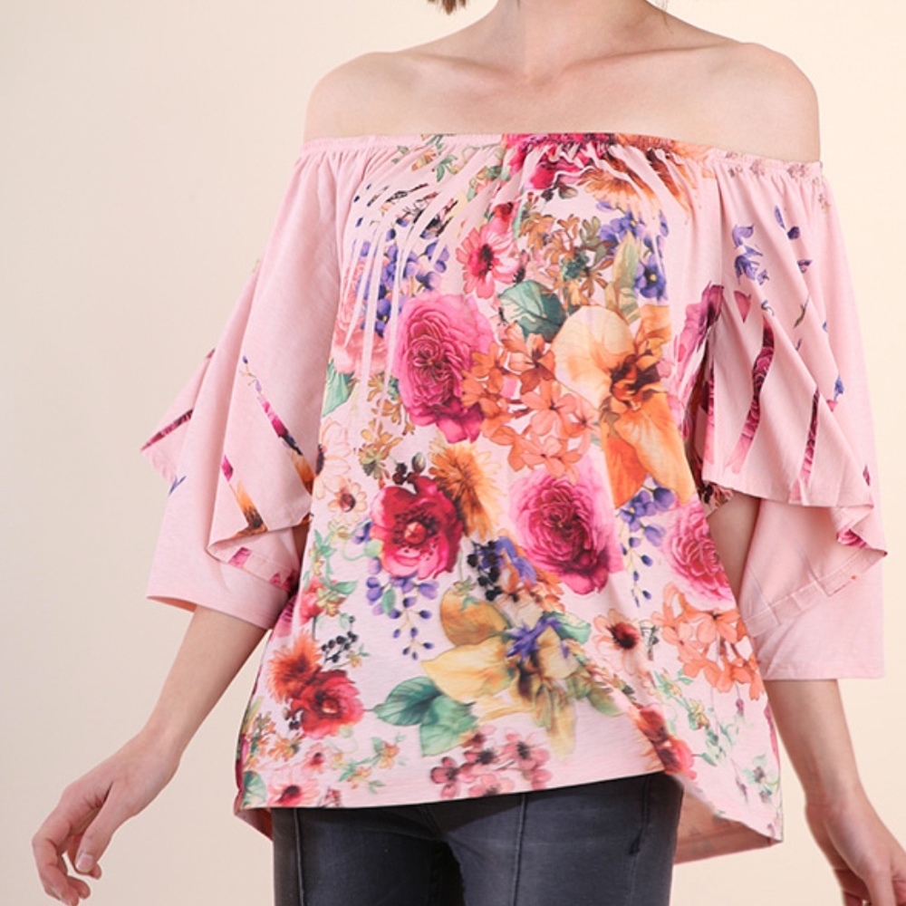 Floral Print Off-Shoulder Top                   2C